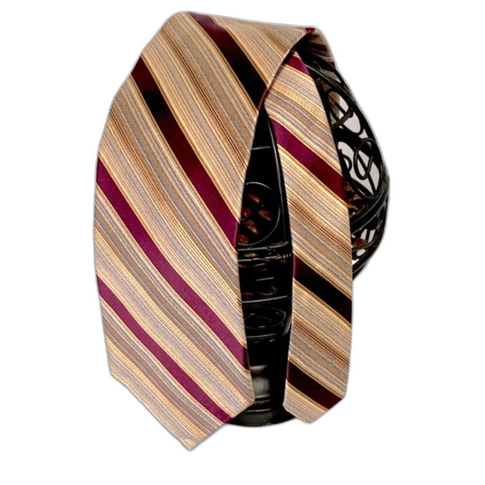 BARBARA BLANK Vintage Silk Striped Purple Copper Blue Tan Necktie 57 x 3.5 in